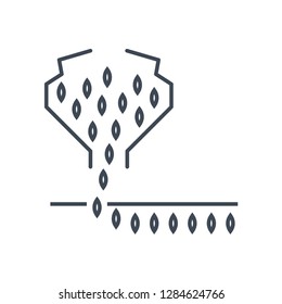 thin line icon seeding, sowing crops, planting seeds in soil