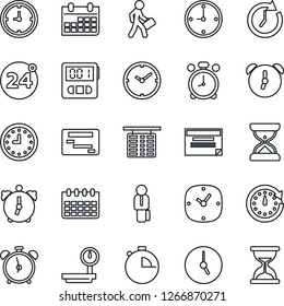 Thin Line Icon Set - 24 around vector, alarm clock, flight table, calendar, heavy scales, stopwatch, manager, schedule, sand