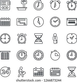 Thin Line Icon Set - 24 around vector, alarm clock, flight table, calendar, heavy scales, stopwatch, manager, schedule, sand
