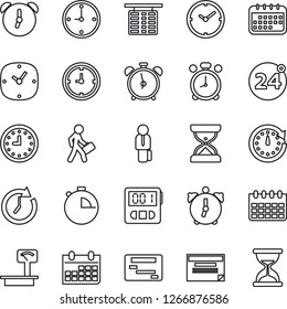 Thin Line Icon Set - 24 around vector, alarm clock, flight table, calendar, heavy scales, stopwatch, manager, schedule, sand