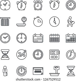 Thin Line Icon Set - 24 around vector, alarm clock, flight table, calendar, heavy scales, stopwatch, manager, schedule, sand