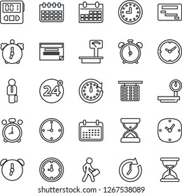 Thin Line Icon Set - 24 around vector, alarm clock, flight table, calendar, heavy scales, stopwatch, manager, schedule, sand