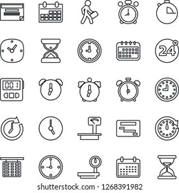 Thin Line Icon Set - 24 around vector, alarm clock, flight table, calendar, heavy scales, stopwatch, manager, schedule, sand