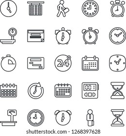 Thin Line Icon Set - 24 around vector, alarm clock, flight table, calendar, heavy scales, stopwatch, manager, schedule, sand