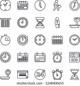 Thin Line Icon Set - 24 around vector, alarm clock, flight table, calendar, heavy scales, stopwatch, manager, schedule, sand