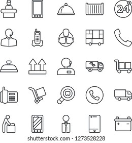 Thin Line Icon Set - 24 around vector, phone, baby room, reception, mobile, office, client, cargo container, car delivery, consolidated, up side sign, search, cell, call, support, moving, waiter