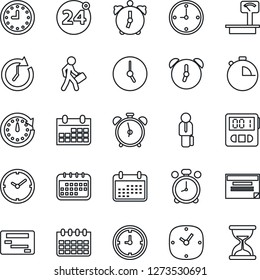Thin Line Icon Set - 24 around vector, alarm clock, calendar, heavy scales, stopwatch, manager, schedule, sand