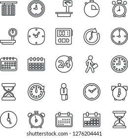 Thin Line Icon Set - 24 around vector, alarm clock, flight table, calendar, heavy scales, stopwatch, manager, sand