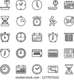 Thin Line Icon Set - 24 around vector, alarm clock, flight table, calendar, heavy scales, stopwatch, manager, schedule, sand
