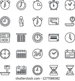 Thin Line Icon Set - 24 around vector, alarm clock, flight table, calendar, heavy scales, stopwatch, manager, schedule, sand