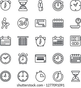 Thin Line Icon Set - 24 around vector, alarm clock, flight table, calendar, heavy scales, stopwatch, manager, schedule, sand