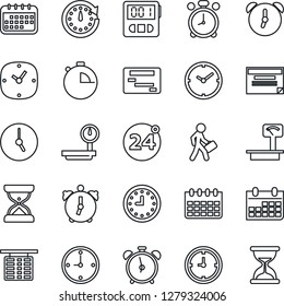 Thin Line Icon Set - 24 around vector, alarm clock, flight table, calendar, heavy scales, stopwatch, manager, schedule, sand