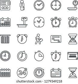 Thin Line Icon Set - 24 around vector, alarm clock, flight table, calendar, heavy scales, stopwatch, manager, schedule, sand