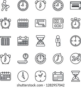 Thin Line Icon Set - 24 around vector, alarm clock, flight table, calendar, heavy scales, stopwatch, manager, schedule, sand