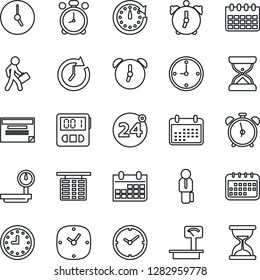 Thin Line Icon Set - 24 around vector, alarm clock, flight table, calendar, heavy scales, stopwatch, manager, schedule, sand