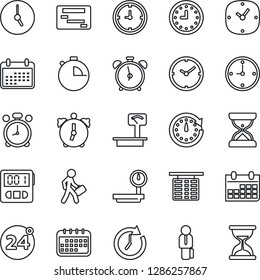 Thin Line Icon Set - 24 around vector, alarm clock, flight table, calendar, heavy scales, stopwatch, manager, schedule, sand