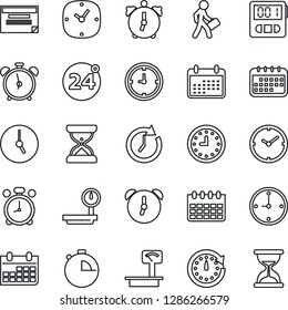 Thin Line Icon Set - 24 around vector, alarm clock, calendar, heavy scales, stopwatch, manager, schedule, sand