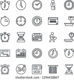 Thin Line Icon Set - 24 around vector, alarm clock, flight table, calendar, heavy scales, stopwatch, manager, schedule, sand