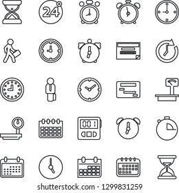 Thin Line Icon Set - 24 around vector, alarm clock, calendar, heavy scales, stopwatch, manager, schedule, sand