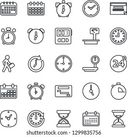 Thin Line Icon Set - 24 around vector, alarm clock, calendar, heavy scales, stopwatch, manager, schedule, sand