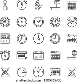 Thin Line Icon Set - 24 around vector, alarm clock, flight table, calendar, heavy scales, stopwatch, manager, schedule, sand