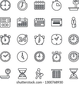 Thin Line Icon Set - 24 around vector, alarm clock, flight table, calendar, heavy scales, stopwatch, manager, schedule, sand