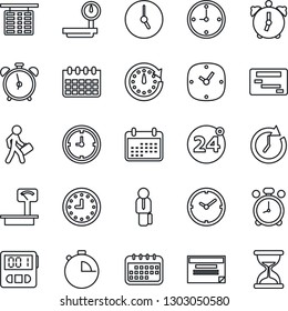 Thin Line Icon Set - 24 around vector, alarm clock, flight table, calendar, heavy scales, stopwatch, manager, schedule, sand