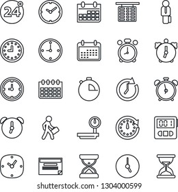 Thin Line Icon Set - 24 around vector, alarm clock, flight table, calendar, heavy scales, stopwatch, manager, schedule, sand