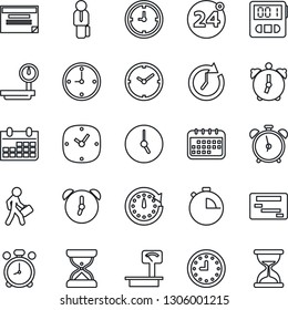 Thin Line Icon Set - 24 around vector, alarm clock, calendar, heavy scales, stopwatch, manager, schedule, sand