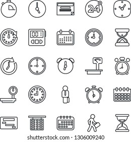Thin Line Icon Set - 24 around vector, alarm clock, flight table, calendar, heavy scales, stopwatch, manager, schedule, sand