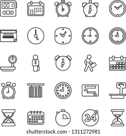 Thin Line Icon Set - 24 around vector, alarm clock, flight table, calendar, heavy scales, stopwatch, manager, schedule, sand