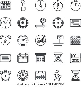 Thin Line Icon Set - 24 around vector, alarm clock, flight table, calendar, heavy scales, stopwatch, manager, schedule, sand