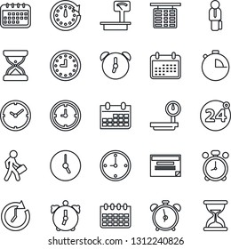 Thin Line Icon Set - 24 around vector, alarm clock, flight table, calendar, heavy scales, stopwatch, manager, schedule, sand