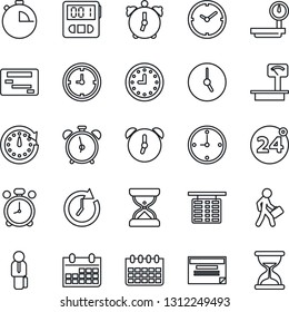 Thin Line Icon Set - 24 around vector, alarm clock, flight table, calendar, heavy scales, stopwatch, manager, schedule, sand