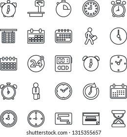 Thin Line Icon Set - 24 around vector, alarm clock, flight table, calendar, heavy scales, stopwatch, manager, schedule, sand