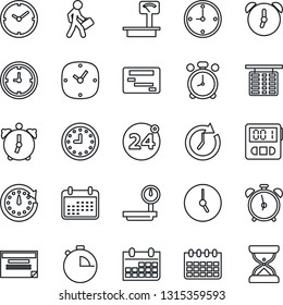 Thin Line Icon Set - 24 around vector, alarm clock, flight table, calendar, heavy scales, stopwatch, manager, schedule, sand