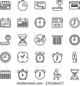 Thin Line Icon Set - 24 around vector, alarm clock, flight table, calendar, heavy scales, stopwatch, manager, schedule, sand