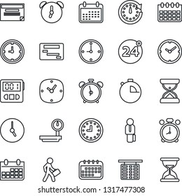 Thin Line Icon Set - 24 around vector, alarm clock, flight table, calendar, heavy scales, stopwatch, manager, schedule, sand