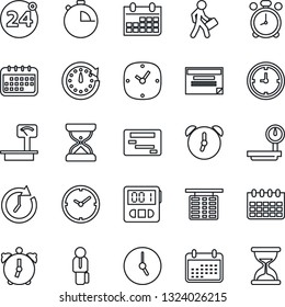 Thin Line Icon Set - 24 around vector, alarm clock, flight table, calendar, heavy scales, stopwatch, manager, schedule, sand
