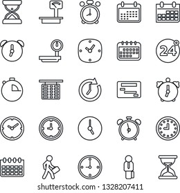 Thin Line Icon Set - 24 around vector, alarm clock, flight table, calendar, heavy scales, stopwatch, manager, schedule, sand