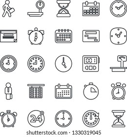 Thin Line Icon Set - 24 around vector, alarm clock, flight table, calendar, heavy scales, stopwatch, manager, schedule, sand