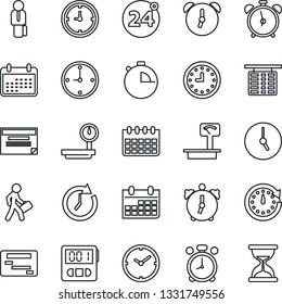 Thin Line Icon Set - 24 around vector, alarm clock, flight table, calendar, heavy scales, stopwatch, manager, schedule, sand