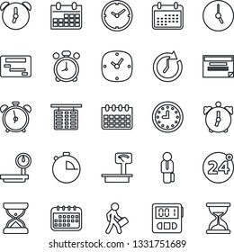 Thin Line Icon Set - 24 around vector, alarm clock, flight table, calendar, heavy scales, stopwatch, manager, schedule, sand