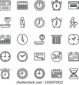 Thin Line Icon Set - 24 around vector, alarm clock, flight table, calendar, heavy scales, stopwatch, manager, schedule, sand