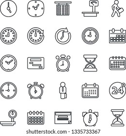 Thin Line Icon Set - 24 around vector, alarm clock, flight table, calendar, heavy scales, manager, schedule, sand