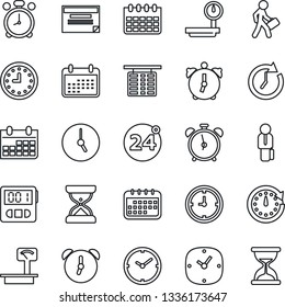 Thin Line Icon Set - 24 around vector, alarm clock, flight table, calendar, heavy scales, stopwatch, manager, schedule, sand