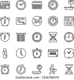 Thin Line Icon Set - 24 around vector, alarm clock, flight table, calendar, heavy scales, stopwatch, manager, schedule, sand