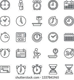 Thin Line Icon Set - 24 around vector, alarm clock, calendar, heavy scales, stopwatch, manager, schedule, sand