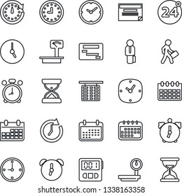 Thin Line Icon Set - 24 around vector, alarm clock, flight table, calendar, heavy scales, stopwatch, manager, schedule, sand