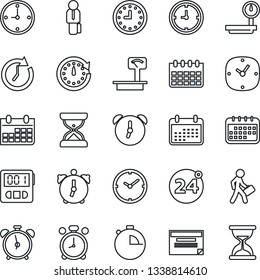 Thin Line Icon Set - 24 around vector, alarm clock, calendar, heavy scales, stopwatch, manager, schedule, sand